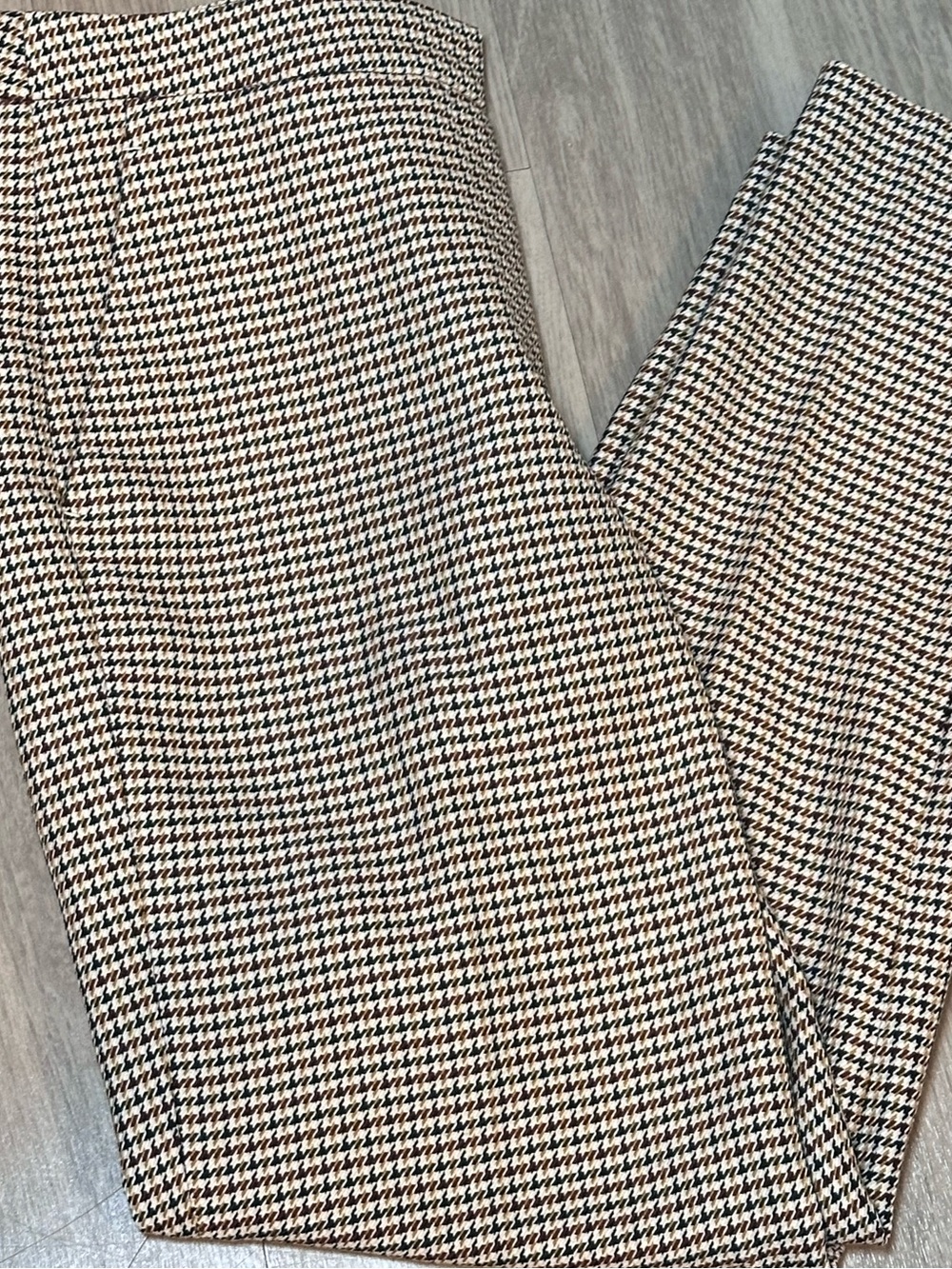 H&M Houndstooth Ankle Pants Size 4 Burgundy Mustard Black Career Trousers